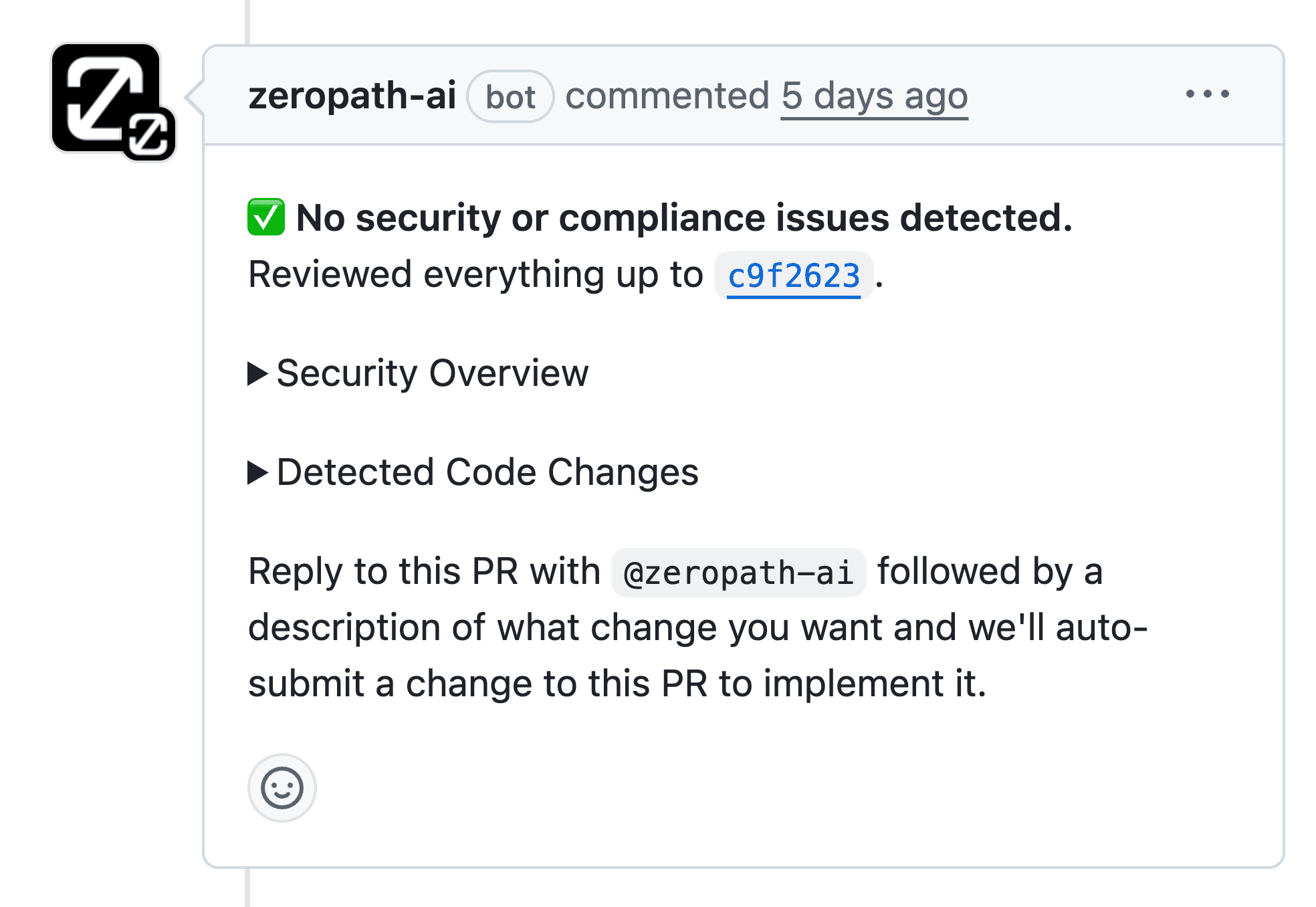 ZeroPath AI SAST integration in GitHub pull requests with inline security feedback
